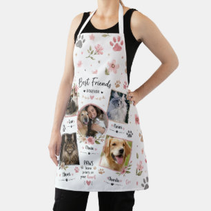 Personalized Pet Photo Collage Floral Paw Print Apron