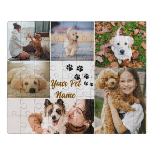 Personalized Pet Photo Collage & Name Jigsaw Puzzle