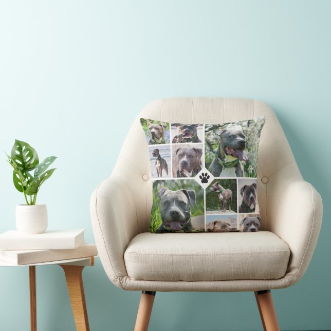 Personalized Pet Photo Collage Paw Print Throw Pillow (Chair)