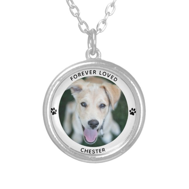Personalized Pet Photo Dog Cat Memorial Keepsake Silver Plated Necklace (Front)