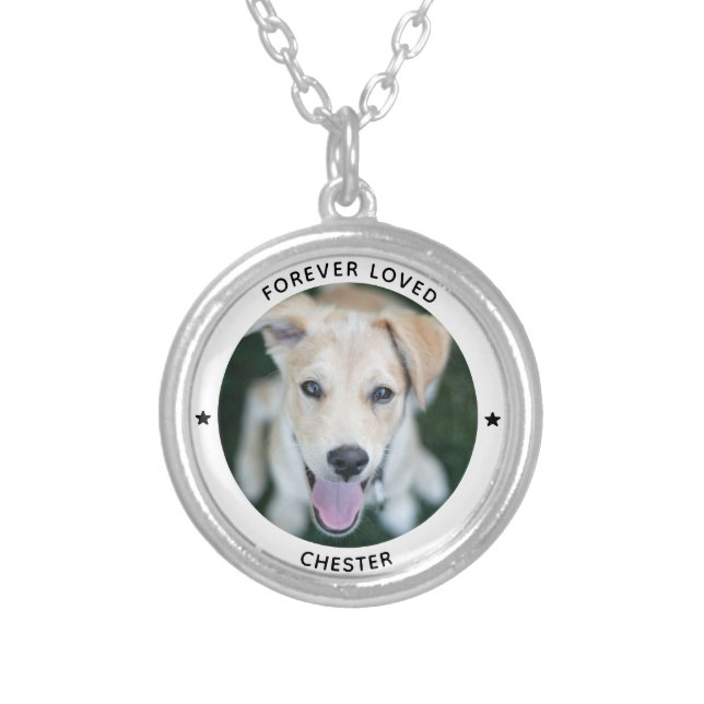 Personalized Pet Photo Dog Cat Memorial Keepsake Silver Plated Necklace (Front)