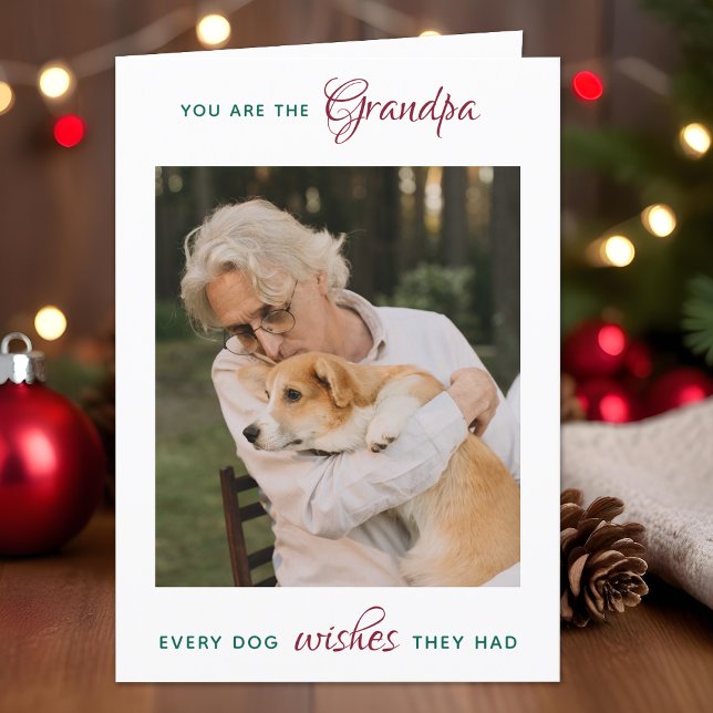 Personalized Pet Photo Dog Grandpa Merry Christmas Holiday Card (Creator Uploaded)