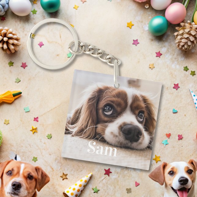 Personalized pet photo dog lover keepsake name  keychain (Creator Uploaded)