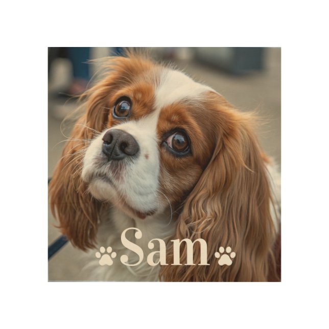 Personalized pet photo dog lover keepsake name  wood wall art (Front)