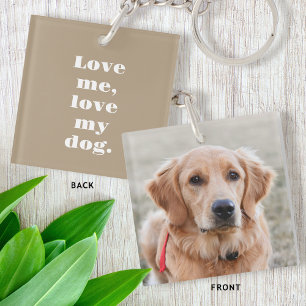 Personalized Pet Photo Dog Lover Khaki Brown Keychain