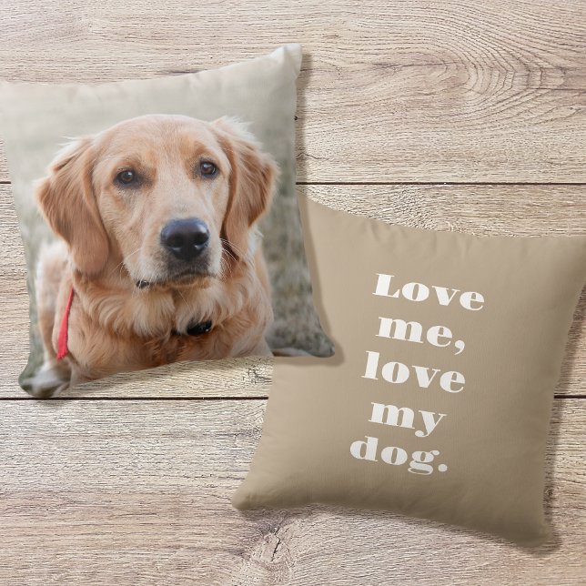 Personalized Pet Photo Dog Lover Khaki Brown Throw Pillow (Creator Uploaded)