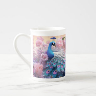 Personalized Pet Photo: Elegant & Colorful Peacock Bone China Mug