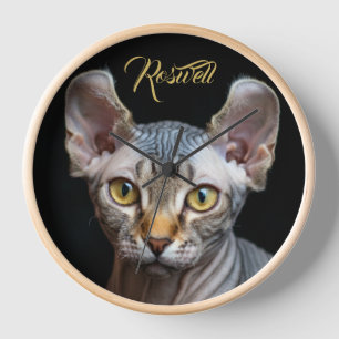 Personalized Pet Photo Elf Sphynx Cat  Clock