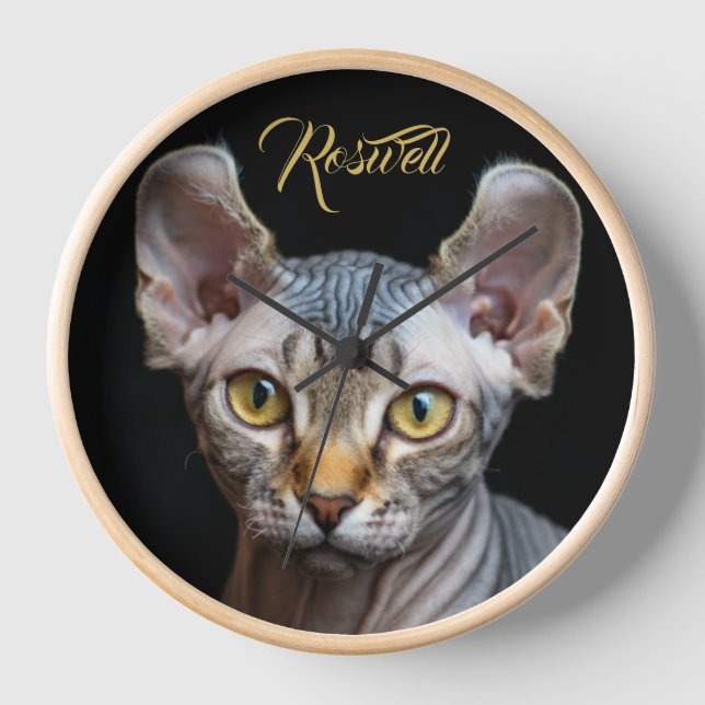 Personalized Pet Photo Elf Sphynx Cat  Clock (Front)