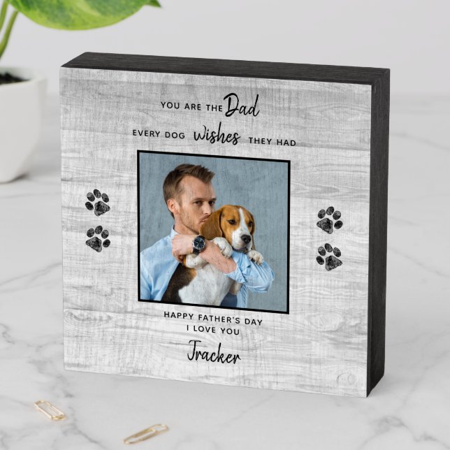 Personalized Pet Photo Father's Day Dog Dad Wooden Box Sign (In Situ Horizontal)