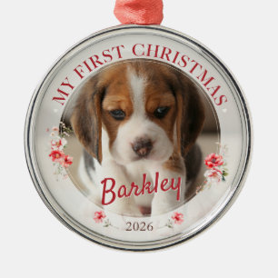 Personalized Pet Photo First Christmas 2026 Metal Ornament