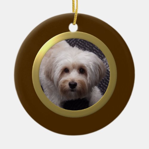 Personalized Pet Photo Frame BrownGold Ceramic Ornament