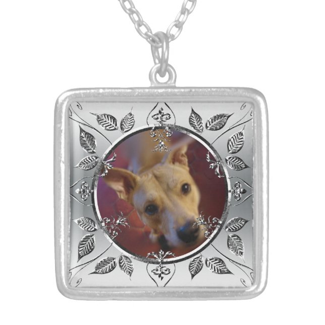 Personalized Pet Photo Frame Memorial Keepsake Silver Plated Necklace (Front)