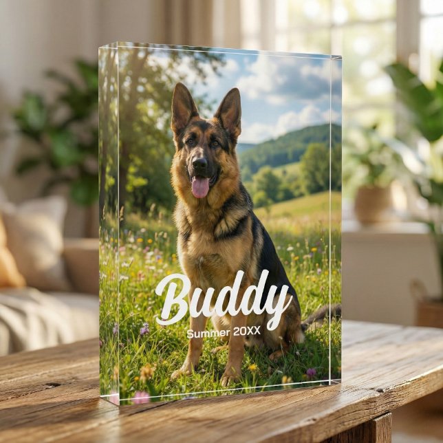 Personalized Pet Photo Freestanding Acrylic Block  (The perfect addition to any desk or shelf.)