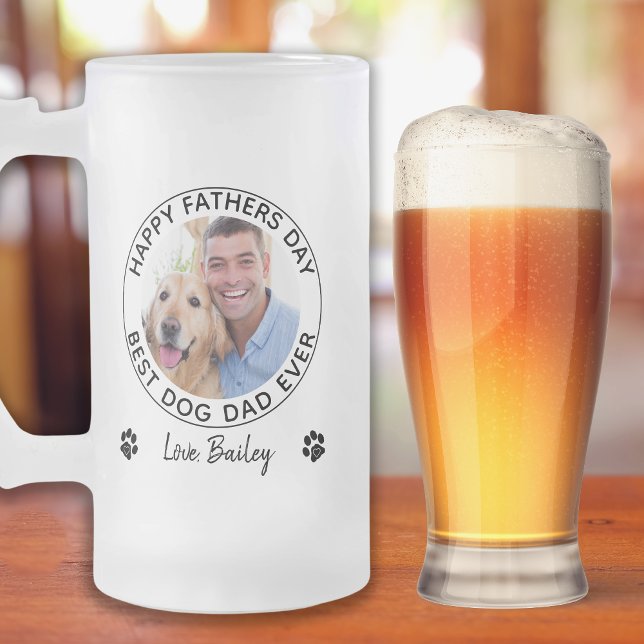 Personalized Pet Photo Happy Father's Day Dog Dad Frosted Glass Beer Mug (Creator Uploaded)