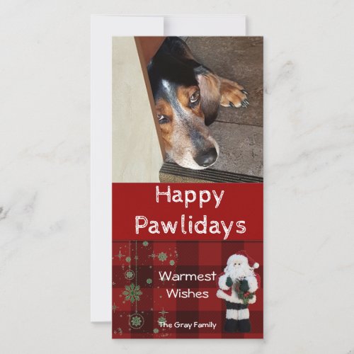 Personalized Pet Photo  Happy Pawlidays Santa Holiday Card