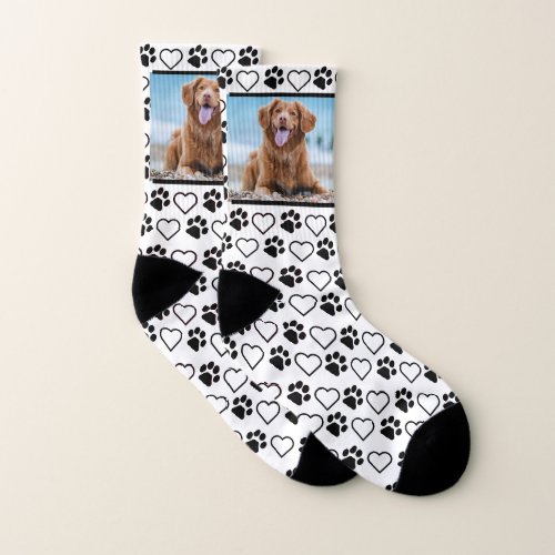 Personalized Pet Photo Hearts Paw Prints Dog Socks