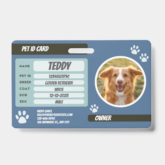 Personalized Pet Photo ID Wallet Card Badge (Front)