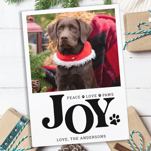 Personalized Pet Photo JOY Paw Print Dog Holiday Card