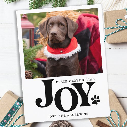 Personalized Pet Photo JOY Paw Print Dog  Holiday Postcard