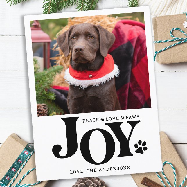 Personalized Pet Photo JOY Paw Print Dog  Holiday Postcard (Creator Uploaded)