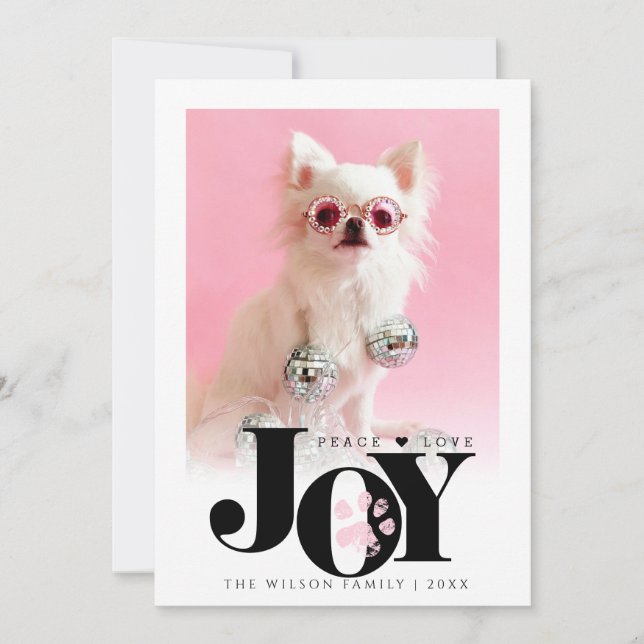 Personalized Pet Photo JOY Paw Print Holiday Card (Front)