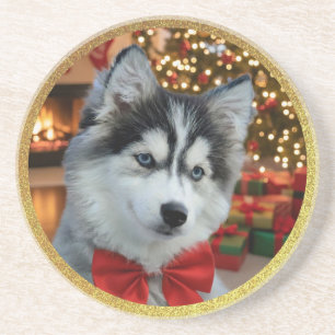 Personalized Pet Photo "Love" Gold Glitter Coaster