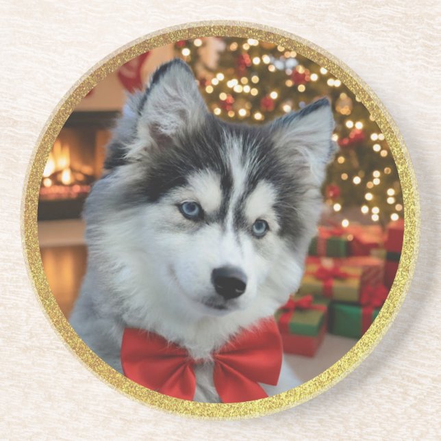 Personalized Pet Photo "Love" Gold Glitter Coaster (Front)