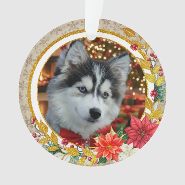 Personalized Pet Photo "Love" Gold Glitter Ornament (Front)