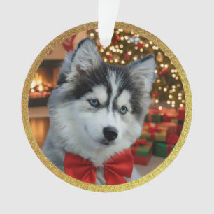 Personalized Pet Photo "Love" Gold Glitter Ornament