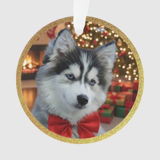 Personalized Pet Photo "Love" Gold Glitter Ornament (Front)