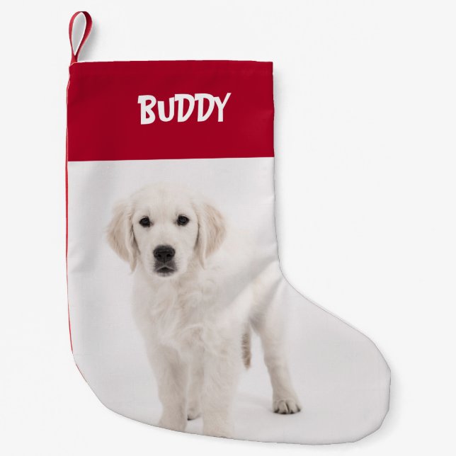 Personalized Pet Photo & Name Red Small Christmas Stocking (Front)