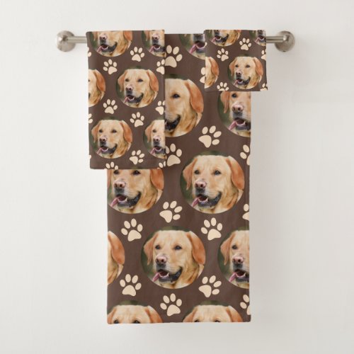 Personalized Pet Photo Pattern Dog Brown Bath Towel Set