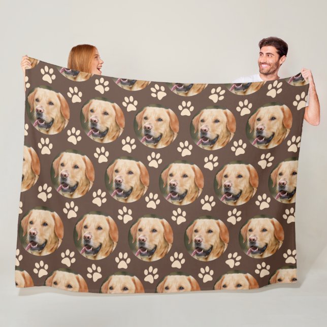 Personalized Pet Photo Pattern Dog Brown Fleece Blanket (In Situ)