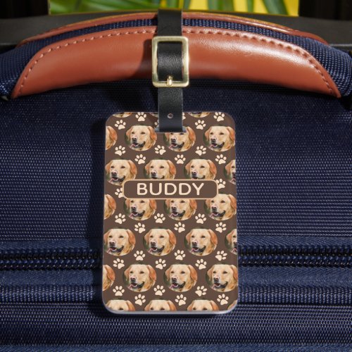Personalized Pet Photo Pattern Dog Brown Luggage Tag