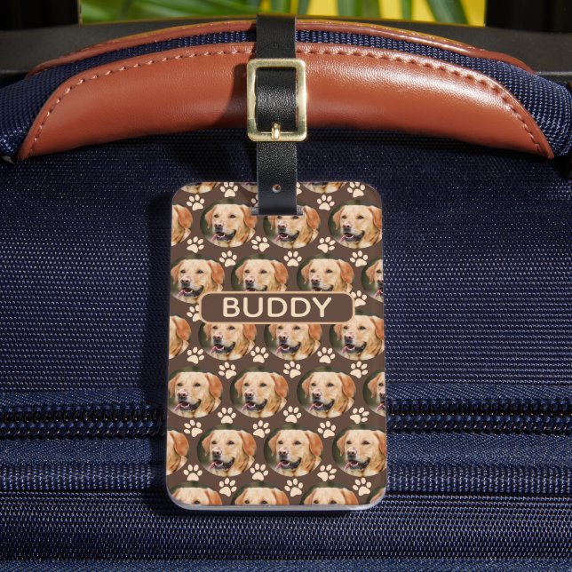 Personalized Pet Photo Pattern Dog Brown Luggage Tag (Front Insitu 2)