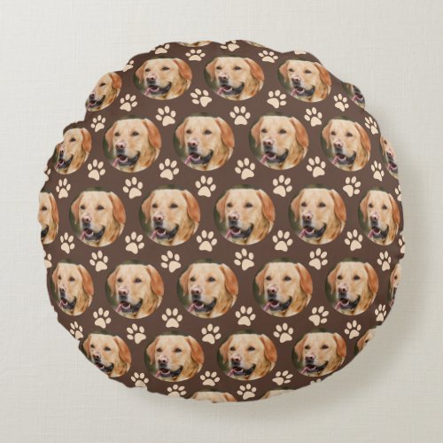 Personalized Pet Photo Pattern Dog Brown Round Pillow