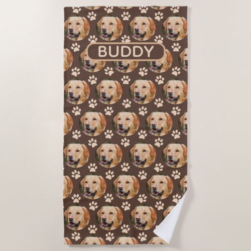Personalized Pet Photo Pattern Dog Name Beach Towel