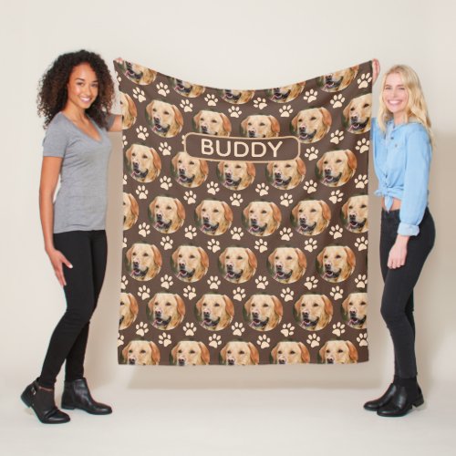 Personalized Pet Photo Pattern Dog Name Brown Fleece Blanket