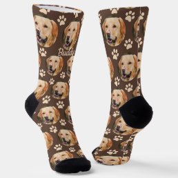 Personalized Pet Photo Pattern Dog Name Brown Socks