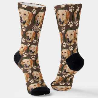 Personalized Pet Photo Pattern Dog Name Brown Socks