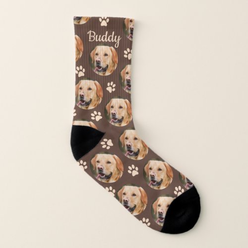 Personalized Pet Photo Pattern Dog Name Brown Socks