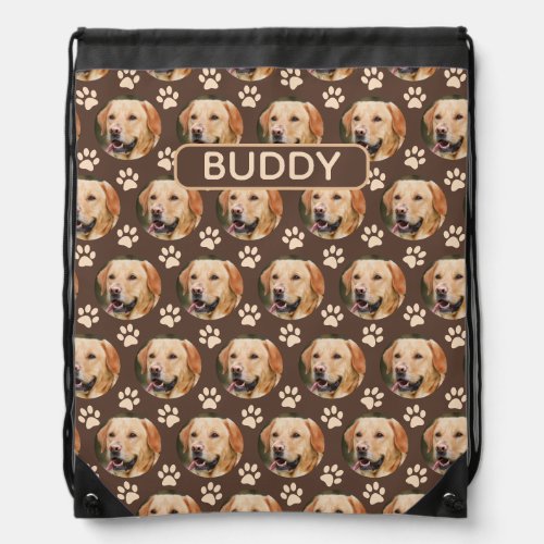 Personalized Pet Photo Pattern Dog Name Drawstring Bag