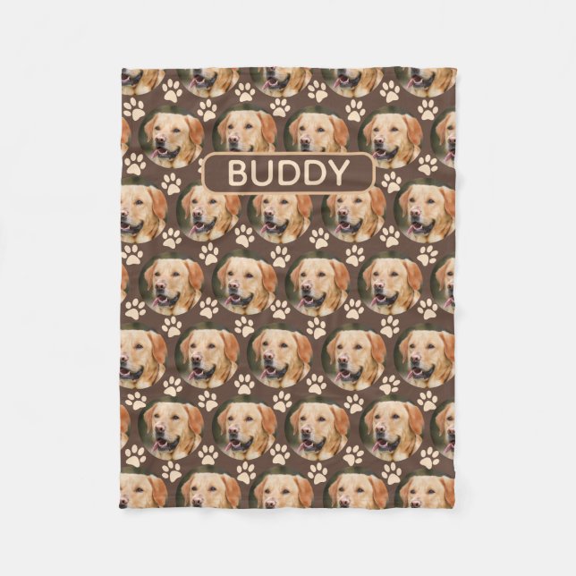 Personalized Pet Photo Pattern Dog Name Fleece Blanket (Front)