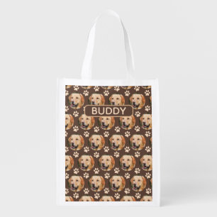 Personalized Pet Photo Pattern Dog Name Grocery Bag