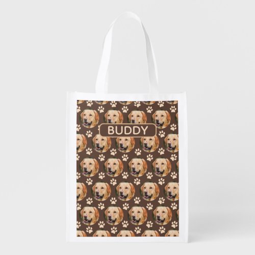 Personalized Pet Photo Pattern Dog Name Grocery Bag