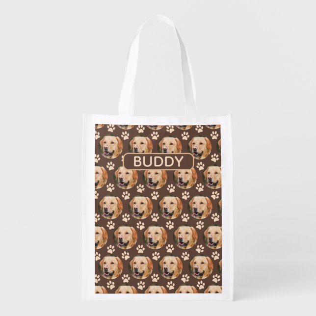 Personalized Pet Photo Pattern Dog Name Grocery Bag (Front)