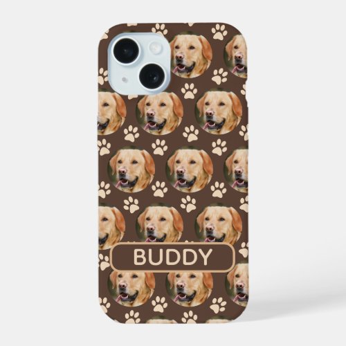 Personalized Pet Photo Pattern Dog Name iPhone 15 Case