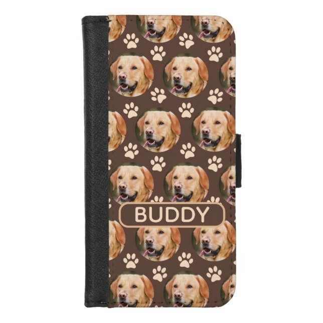 Personalized Pet Photo Pattern Dog Name iPhone Wallet Case (Front)