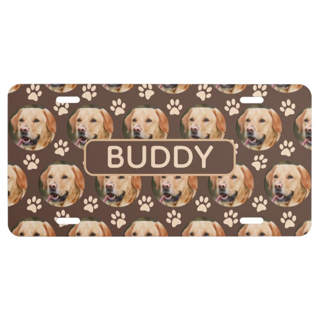 Personalized Pet Photo Pattern Dog Name License Plate (Front)